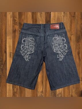 Ecko Unltd. Denim Shorts Dark Wash Graphic Y2K Streetwear Baggy Skater